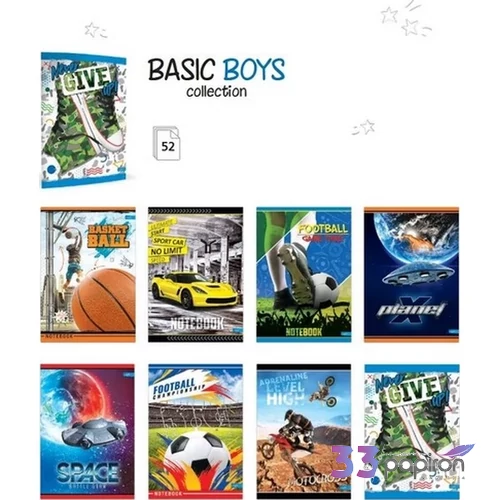 Füzet A4 kockás 52lap A/4 Basic Boys '25