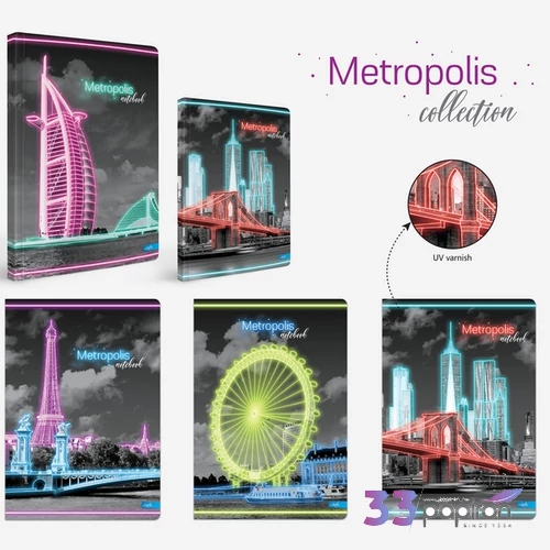 Füzet A/5 kockás Metropolis keményfedeles 96lap