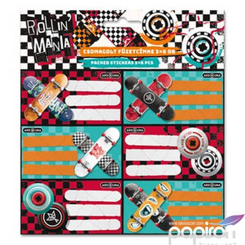 Füzetcímke Ars Una 3x6db Rollin’ Mania (5228) 23 gördeszka 53832283 Öntapadós - egy csomagban külön