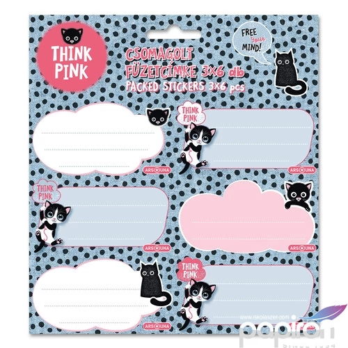 Füzetcímke Ars Una 3x6db Think Pink - cicás (5285) 23 53832856 Öntapadós - egy csomagban külön