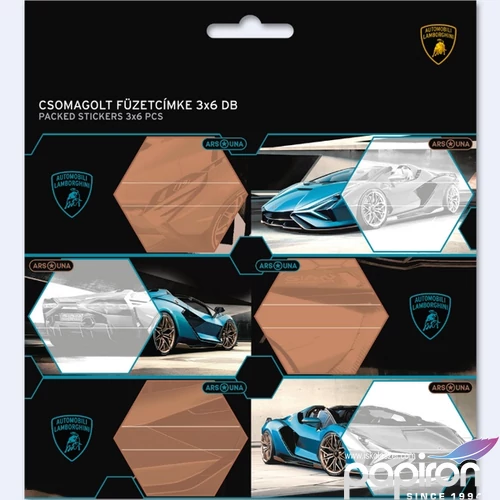 Füzetcímke Ars Una 3x6db 24' Lamborghini (5336) autó 53833365 Öntapadós - egy csomagban külön