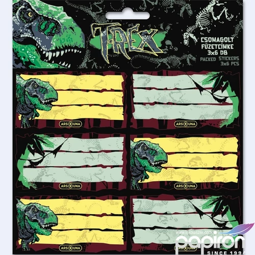 Füzetcímke Ars Una 3x6db 24'' T-Rex Dínó (5346) 53833464 Öntapadós - egy csomagban külön