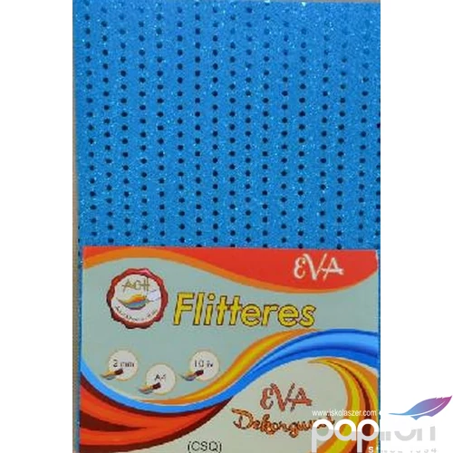 Dekorgumi flitter es vil.kék 2mm, A4 EVA gumilap flitter es