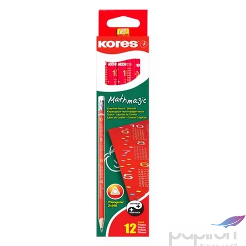 Grafitceruza HB Kores radírral,háromszögletű, Mathmagic IK11290D
