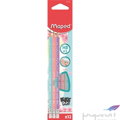 Grafitceruza HB Maped háromszögletű radírral Black Peps paszte Grafitceruzák radírvéggel 12DB/DOBOZ