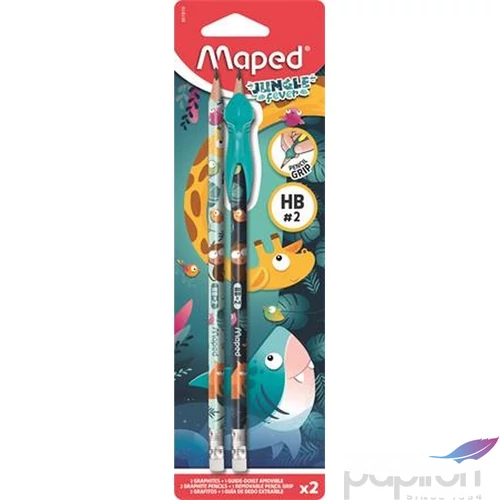 Grafitceruza HB Maped radírral, háromszögletű, ceruzafogóval Jungle Fever, kétféle minta