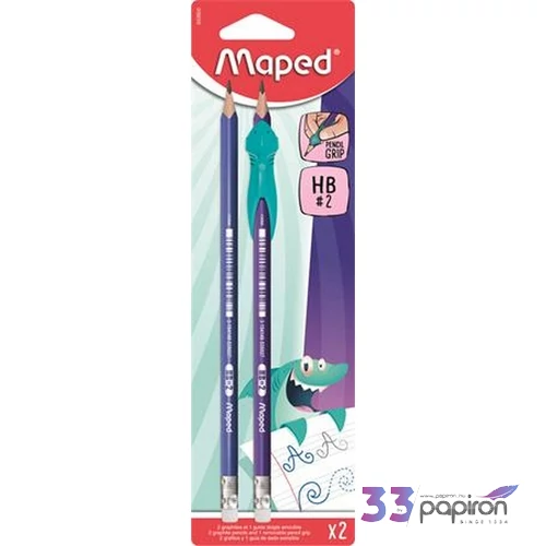Grafitceruza HB Maped radírral, háromszögletű, ceruzafogóval Kidy Learn