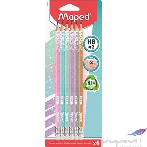 Grafitceruza HB Maped Radírral, Háromszögletű Black`Peps Glitter Deco