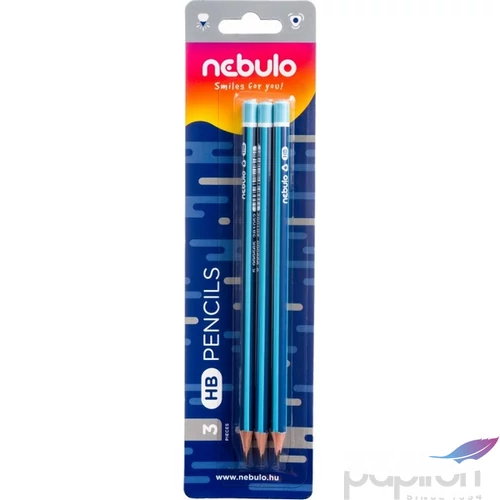 Grafitceruza HB Nebulo 3db-os, kék színű háromszögletű 