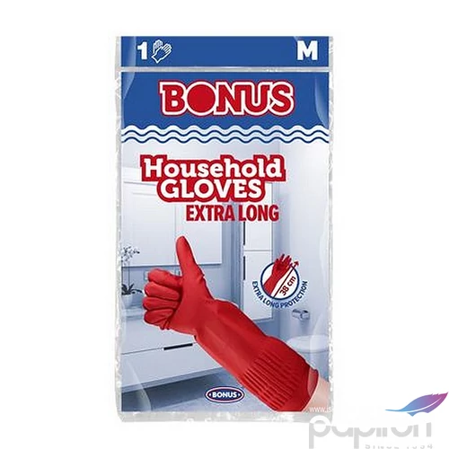 Gumikesztyű háztartási latex extra hosszú 38cm M méret BONUS piros