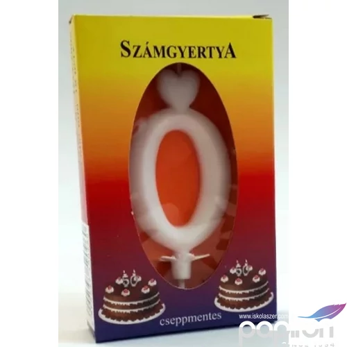 Party gyertya számos 0-ás fehér szívecskés számgyertya Szülinapi - évfordulós tortadísz