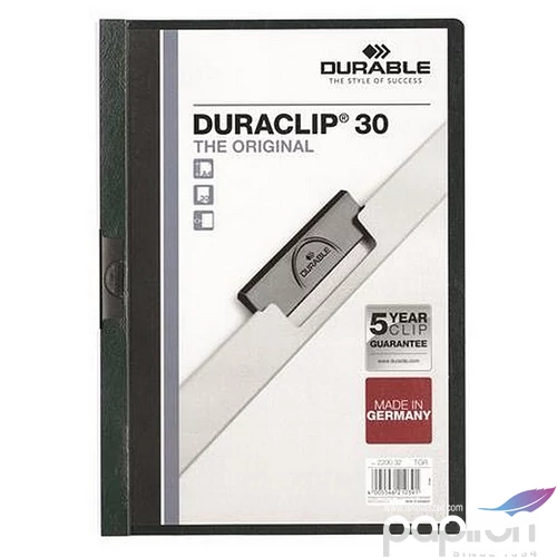 Gyorsfűző klipes A4 DURABLE DURACLIP 30 sötétzöld