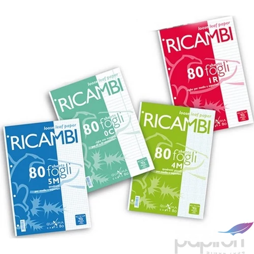 Gyűrűskönyv betét A/4 Pigna Ricambi 80 lapos fehér kockás 