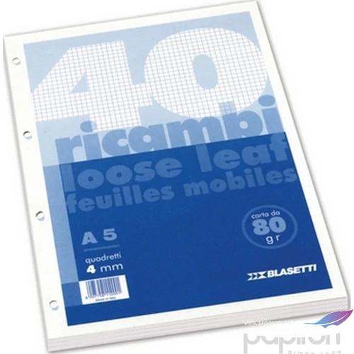 Gyűrűskönyv betét A/5 kockás Blasetti Ricambi -1197- 40 lap FEHÉR