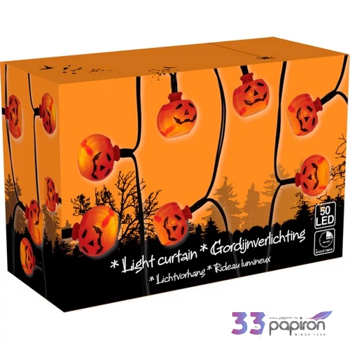 Halloween fényfűzér 50led, méret: 180x106cm, időzítővel 22,5x5x22cm  elemes kpm25