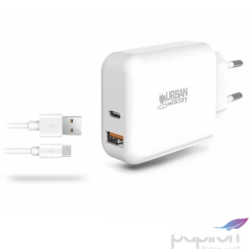 Hálózati töltő 1xUSB-A (18W) 1xUSB-C (45W) USB-A–USB-C kábel URBAN FACTORY