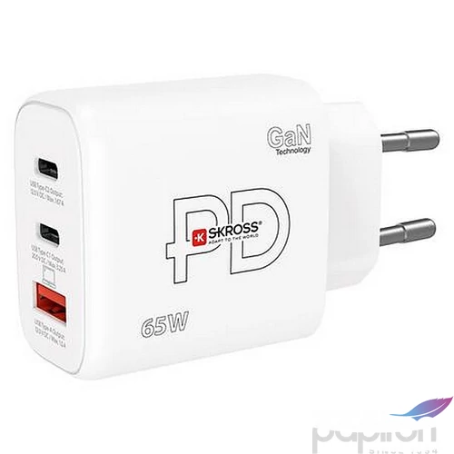 Hálózati töltő 1xUSB-A 2xUSB-C PD 65W GaN SKROSS