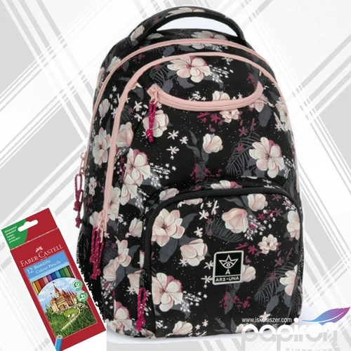 Ars Una hátizsák 24'' AU-6 26L Flowery black 3év garancia 55043748 Praktikus kamaszoknak zsebbel l