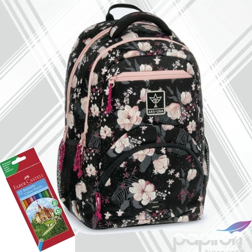 Ars Una ergonómikus hátizsák 2 27L Flowery black (5374) 24 55833745 prémium 3év garancia