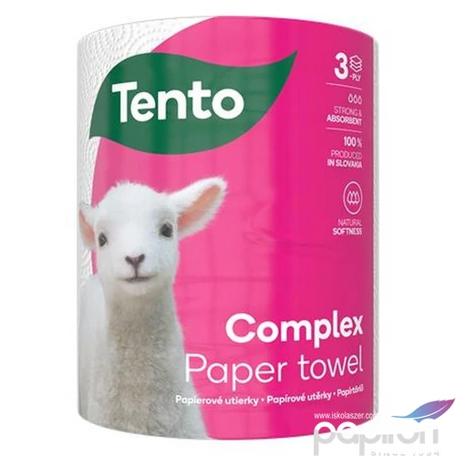 Háztartási papírtörlő tekercses, 3 rétegű, 220 lap TENTO "Complex", fehér