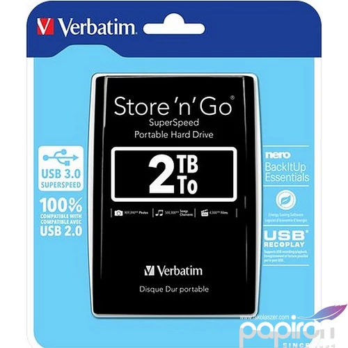 HDD merevlemez 2,5 Verbatim 2TB USB 3.0 fekete 2TB, USB 3.0, VERBATIM, fekete