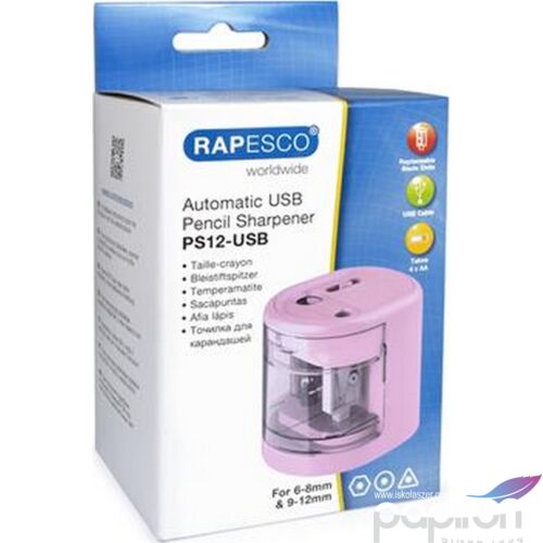 Hegyező Elektromos Rapesco PS12-USB 2lyukú tartályos rózsaszín Írószerek Rapesco 1449