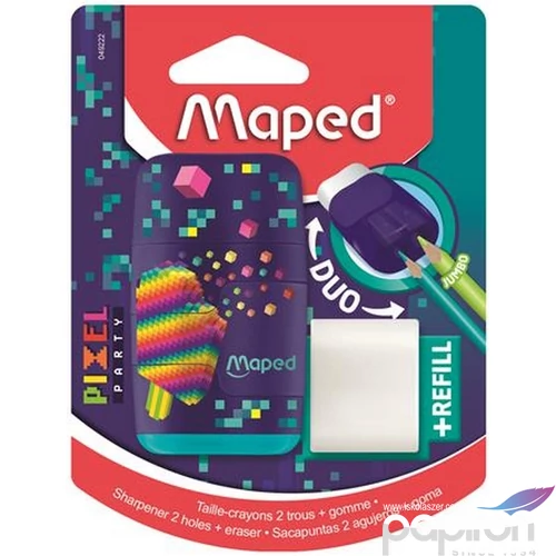 Hegyező Maped radír, kétlyukú, tartályos, pótradírral Pixel Party Connect