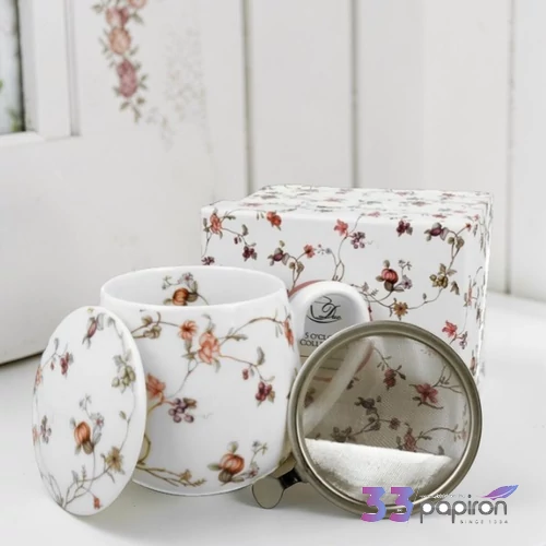 Bögre porcelán 430ml hordós, teaszűrővel SAFA Díszdobozban