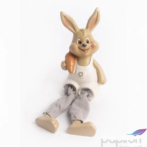Húsvéti dekor kerámia nyuszi nadrágban+ répa drapp lógólábú, 10,6cm