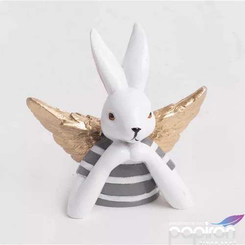 Húsvéti dekor kerámia nyuszi, könyöklő arany szárnnyal 7,4cm