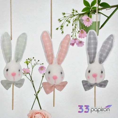 Húsvéti dekor nyúl masnival betűzős textil 15cm zöld, rózsaszín, szürke 3 féle