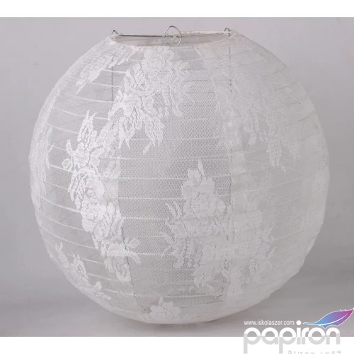 Lampion organza fehér krém színű, csipkés 35cm