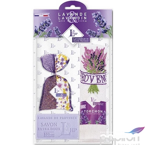 Illatos textil levendulazsák levendulával töltött Bicolore zsák 18g,+levendula szappan kéztörlővel