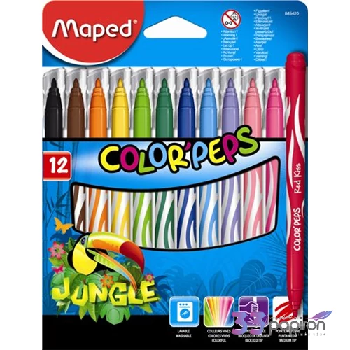 Filckészlet 12 Maped ColorPeps Jungle 2,8mm kimosható 12színű készlet Írószerek MAPED 845420