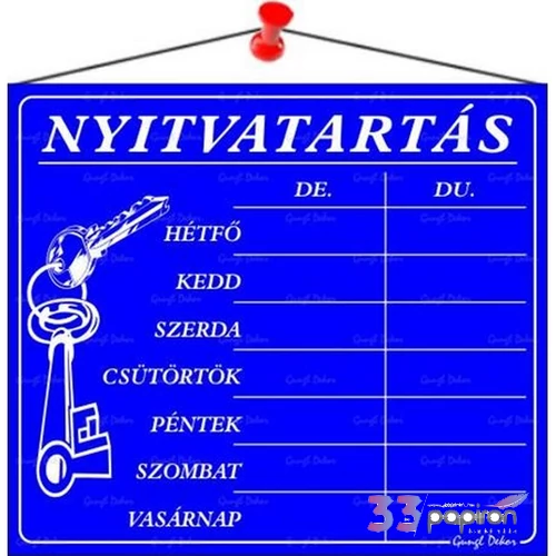 Információs tábla 20x17 5 cm Nyitvatartás