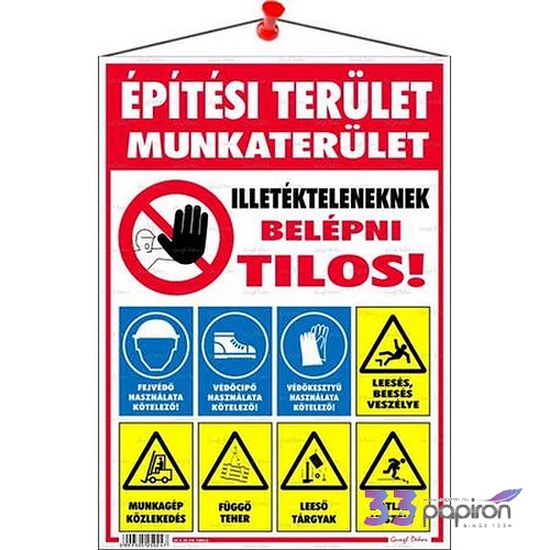 Információs tábla 35x25 cm Építési terület!