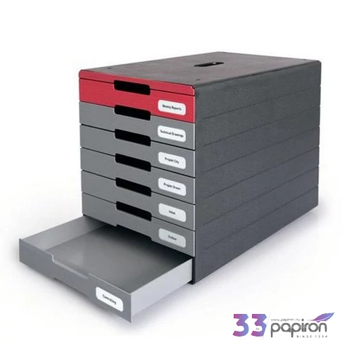 Irattároló műanyag 8 fiókos DURABLE Idealbox pro 7 piros