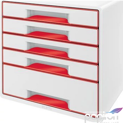Irattároló műanyag Leitz 5 fiókos, Wow Cube, fehér/piros E52142026