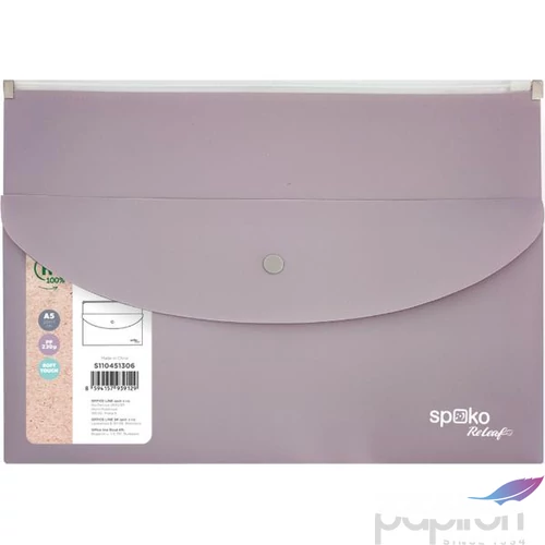 Irattartó tasak ReLeaf A5 PP SoftTouch lila 25x17cm cipzárral és patenttal