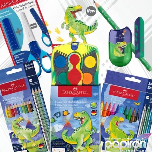 Iskolai csomag Faber Castell Fiús  iskolai kezdő csomag Dino design Grip exkluzív csomag Dinos