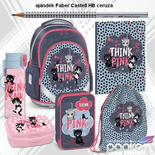 Iskolatáska szett Ars Una 24 Think Pink cicás táska, tolltartó,kulacs tornazsák, uzsonásdoboz , gumis mappa