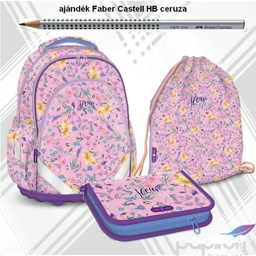 Iskolatáska szett Ars Una 24 Fleur táska, tolltartó, tornazsák virágos