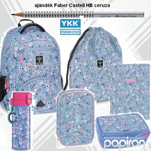 Iskolatáska szett Ars Una 24 iskolatáska, tolltartó, tornazsák +3 Pearl Blossom Blue