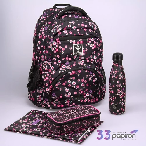 Ars Una 24 Pearl Blossom Black iskolatáska szett