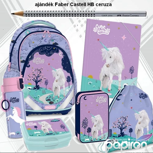 Iskolatáska szett Ars Una 25 Cute Animals Unicorn  táska, tolltartó tornazsák, kulacs, gumis mappa uzsonnásd
