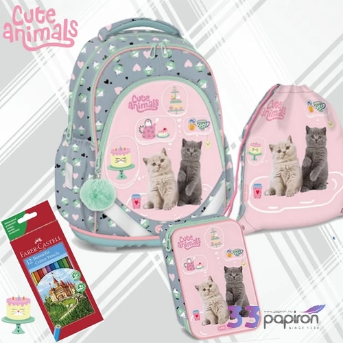 Iskolatáska szett Ars Una 26 Cute Animals Tea Party iskolatáska, tolltartó,tornazsák várható 06.15