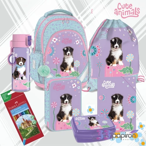 Iskolatáska szett Ars Una 26 Cutie Animals Dog iskolatáska,tolltartó uzsidoboz,gumis mappa,tornazsák,kulacs