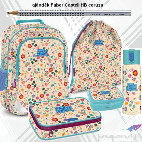 Iskolatáska szett Ars Una 23 Flower Power (5260) táska, tolltartó uzsidoboz, tornazsák kulacs