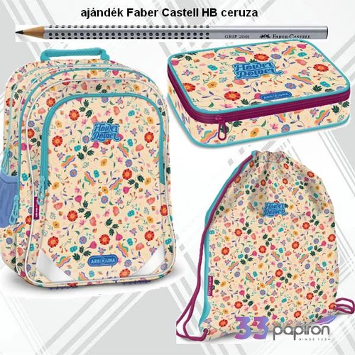 Iskolatáska szett Ars Una 23 Flower Power anatómiai + HB ceruza