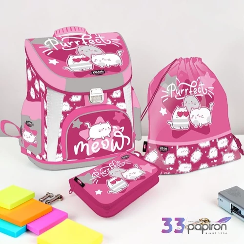 Iskolatáska szett Lizzy 26 3 Részes Kittok Stars Purrfect cicás Táska,Tolltartó,Tornazsák